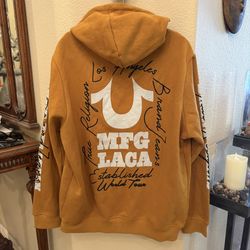 True Religion Men Mustard MFA LACA Graphic Hoodie Zipped Jacket Size XL