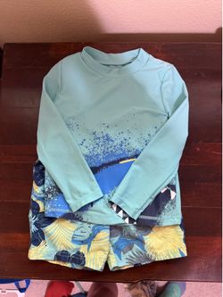 Carter’s Child Of Mine Toddler Shark Board Short & Long Sleeve Rash Guard 4T