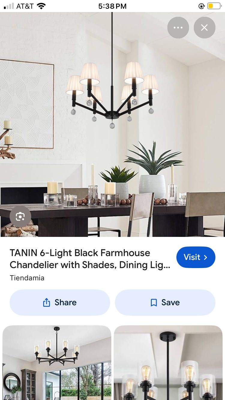 6 Light Black Farmhouse Chandelier with Shades Dining Light Kitchen Chandeliers