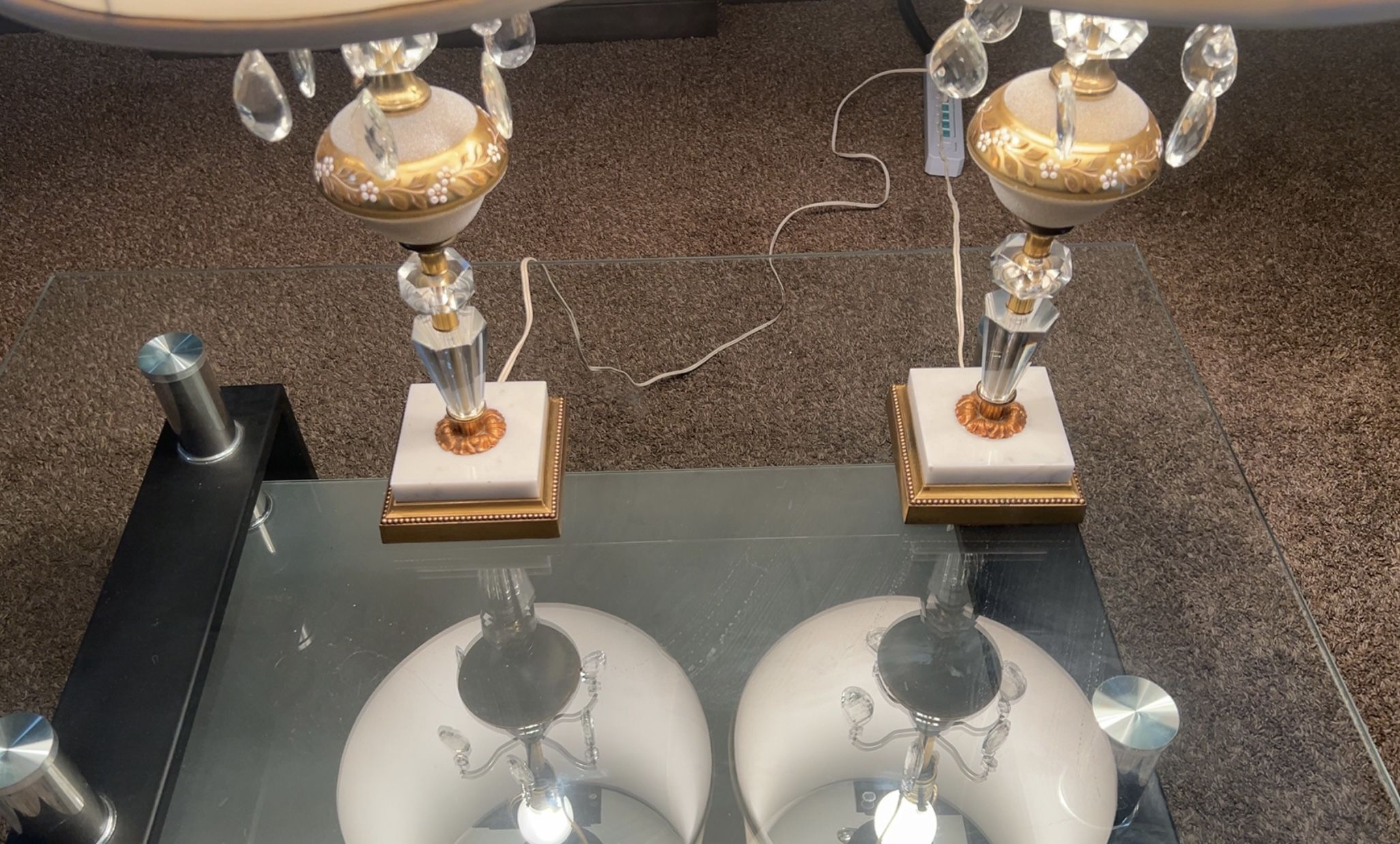 Elegant Vintage Crystal & Brass Table Lamps (Pair)