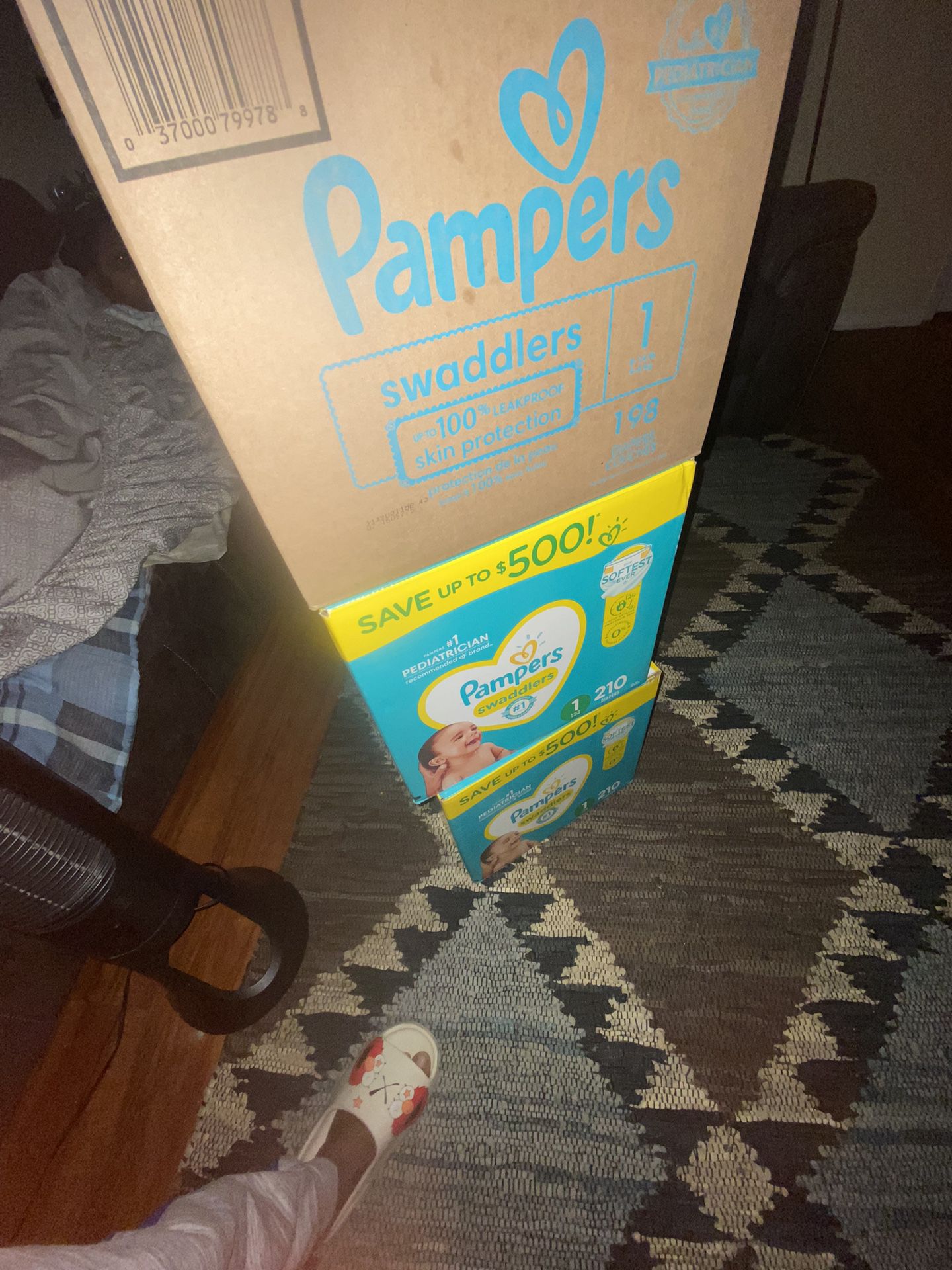 4 Boxes Of Size1 Pampers Baby Clothes For Boy 0-3 And 6 Months And More Baby Stuff Plus A Laptop 