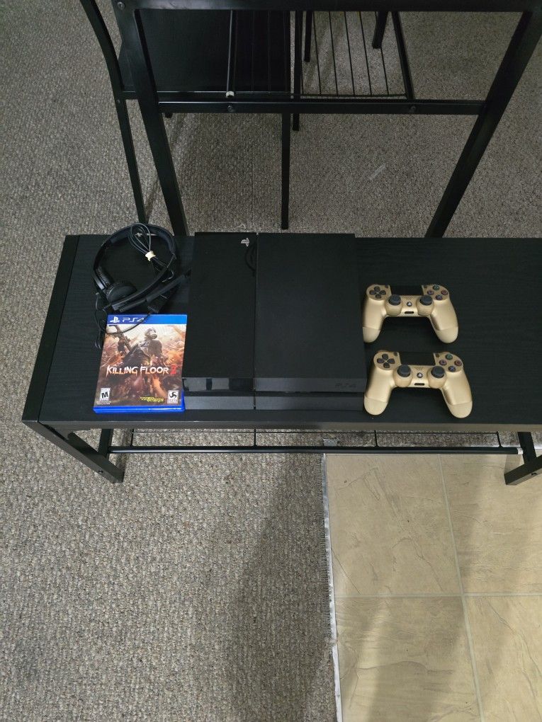 PS4 Console with 2 PS4 Gold Remotes and USB Logitech Headset And PS4 Game Killing Floor 2. All cords Included