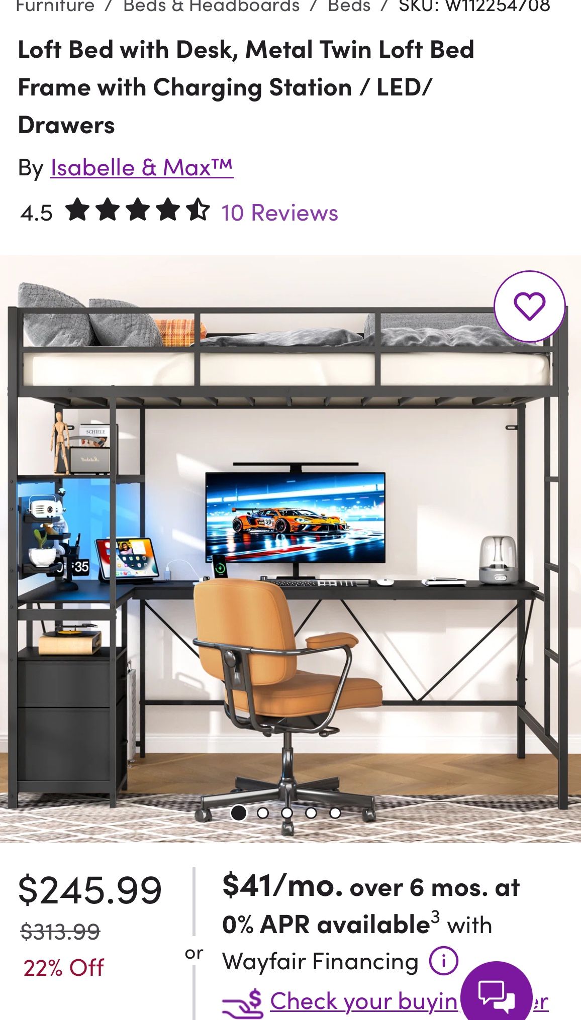 Twin Size Metal Loft Bed