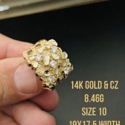 14k NUGGET RING & ZIRCONIAS (BIG BOY RING) 