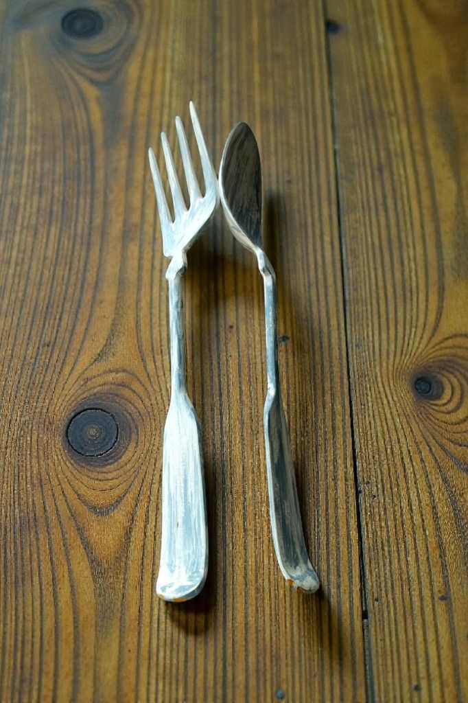 Giant Fork And Spoon Vintage Hanging Decor Painted Aluminum