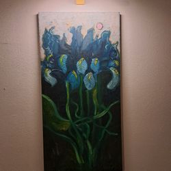 Blue white Calla Lily large wall Painting 36×18 Original Artist 