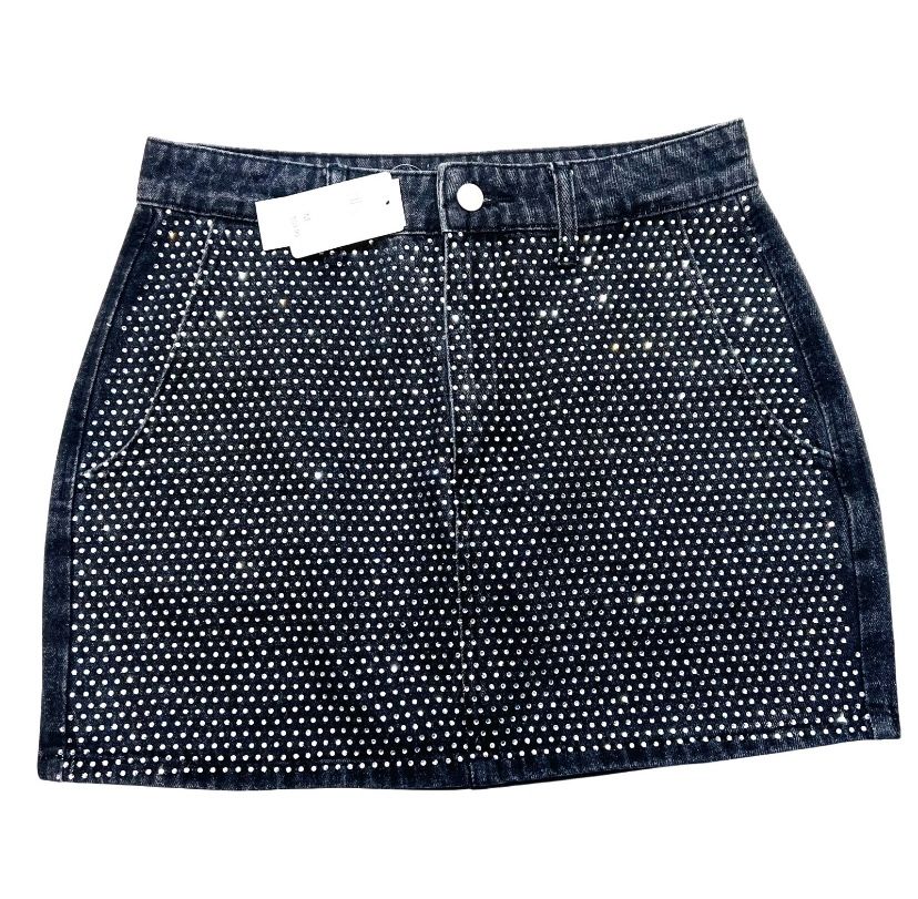 Windsor Denim Skirt Medium Black Rhinestones All Over Bedazzled New with Tags