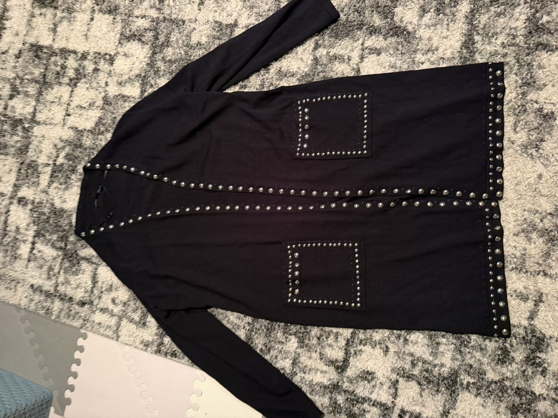 Women’s Long Open Studded Cardigan Sweater Size large 