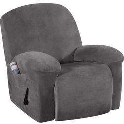 H.VERSAILTEX Recliner Chair Cover Velvet Plush 1-Piece Recliner Covers for Large Recliner, Soft Thick Luxury Velvet Furniture Protector with Elastic B