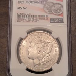 Graded MS 62 1921 P Morgan Dollar