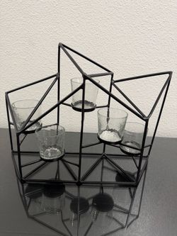 Modern Geometric Black Metal Candle Holder – 5 Glass Votives