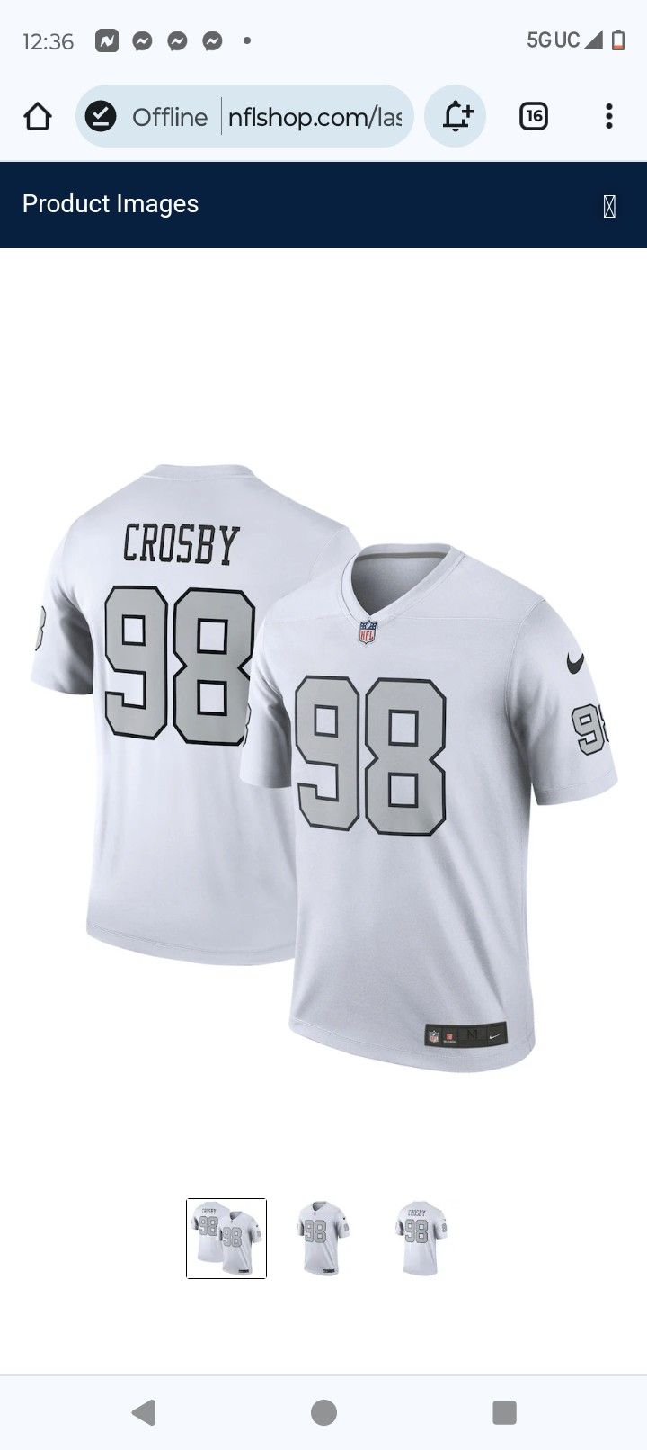 Brand New Nike Stitched Raiders Crosby Jersey Xxl