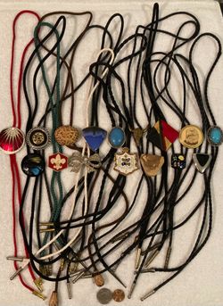 Vintage Lot of 16 Metal Bolo Ties, Nice Designs, Bull, Eagle, Turquoise, Ribbon, More, Quality, Heavy Duty, Country & Western, Cowboy, Western Wear, H