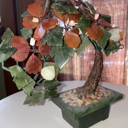 Vintage Miniature Stone Flower Bonsai Tree 8”Handcrafted from Jade-like gemstones.