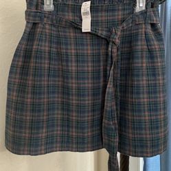 NEW- American Eagle Plaid Mini Skirt with Tie Waist
