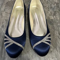 Satin Flat Evening Shoes With Rhinestones 