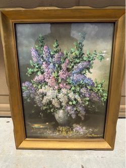 Vintage Fontana Signed Floral Lilac Art Print in Ornate Gold Frame – Bernard Picture Company