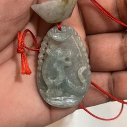 Natural Green Jadeite Jade Pendant Handmade Tiger