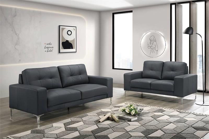 Full Leather Sofa & Loveseat - Black Color
