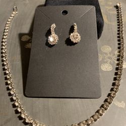 Rhinestone Necklace And Earrings