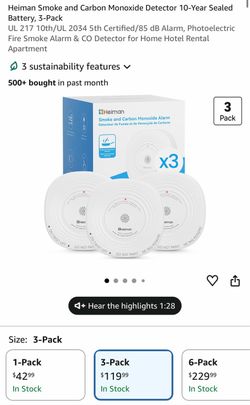 Heiman Smoke and Carbon Monoxide Detector 3-Pack. BRAND NEW.