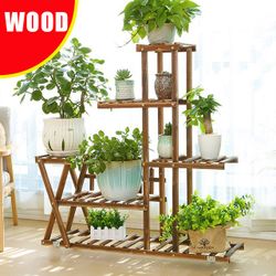 5 Tiers Wooden Flower Rack Plant Stand Wood Shelves Bonsai Display Shelf Indoor