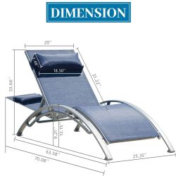 Outdoor Chaise Lounge Set of 2 Patio Recliner Chairs with Adjustable Backrest and Removable Pillow for Indoor&Outdoor Beach Pool Sunbathing Lawn (Blue