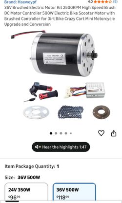 36V Brushed Electric Motor Kit 2500RPM High Speed Brush DC Motor Controller 500W Electric Bike Scooter Motor with Brushed Controller for Dirt Bike Cra