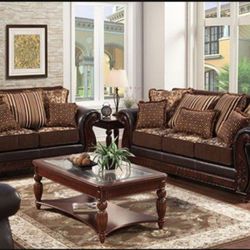 Brand New Brown Super Plush Transitional Style Sofa & Loveseat 