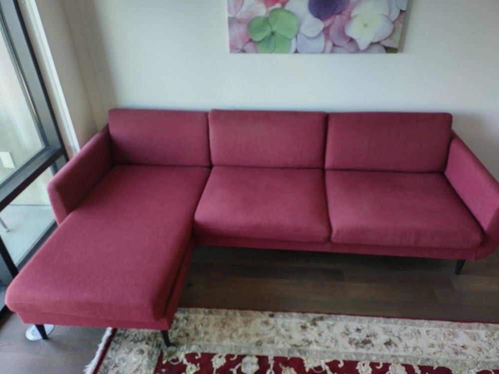 Sectional sofa with chaise, brown oak color.