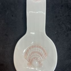 Vintage Otagiri Seashell Spoon Rest Clam Shell & SandDollar / Pink & Off White