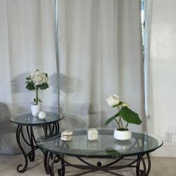 Wrought Iron & Glass Coffee Table With End Table Set (2) 