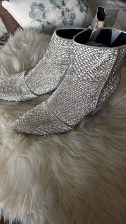Silver Rhinestone Ankle Boots