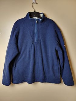 Orvis Mens Blue Sherpa Lined Quarter Zip Pullover Sweater Size Large