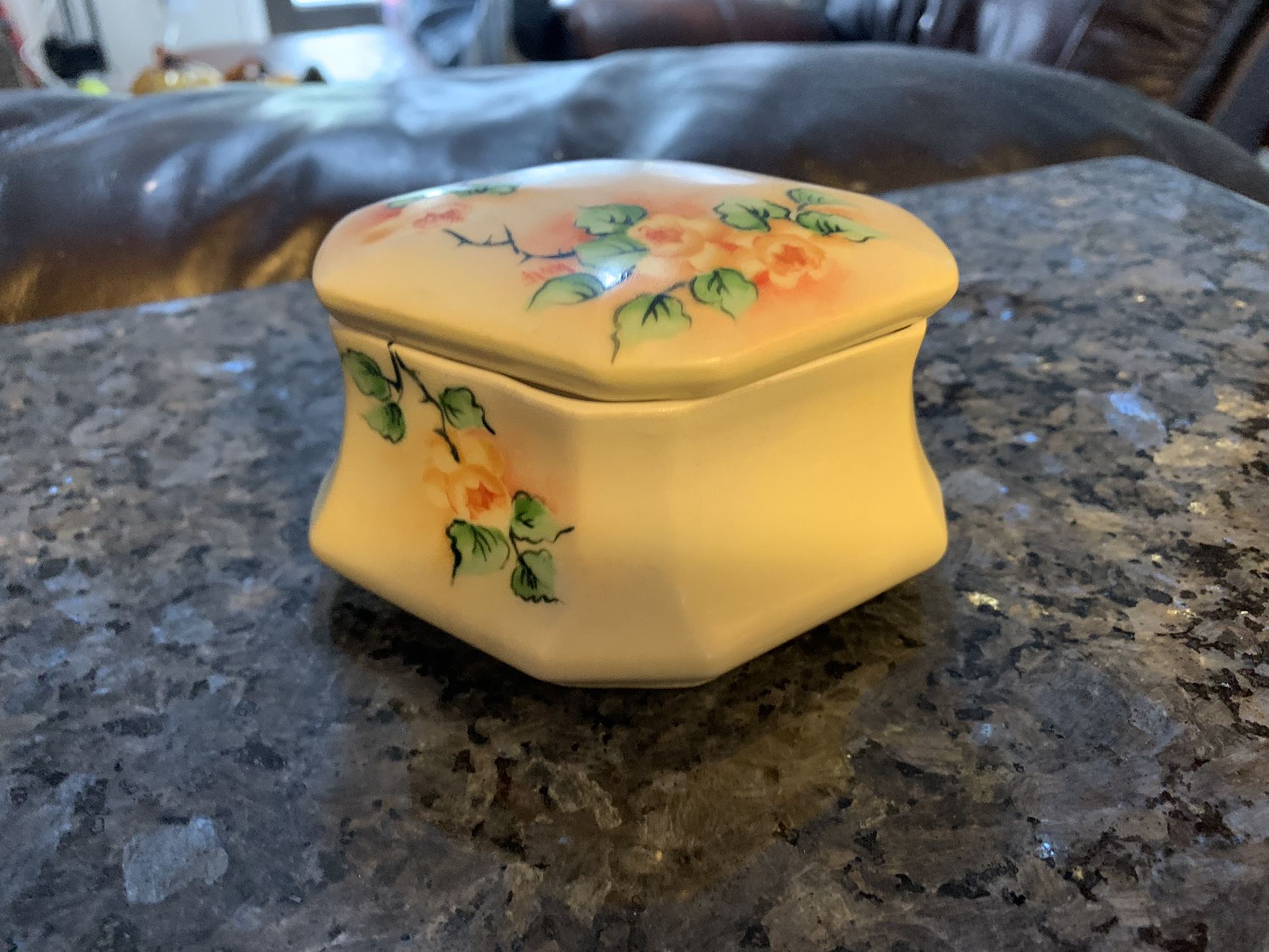 Antique Hand Painted Trinket Dresser Box 