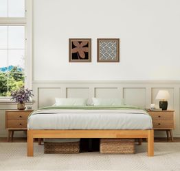 4449F- Novilla 12 Inch Full Size Bed Frame, Wooden Platform Bed Frame Full Size, Full Bed Frame Without Headboard, Sturdy Wood Slat Support, No Box Sp
