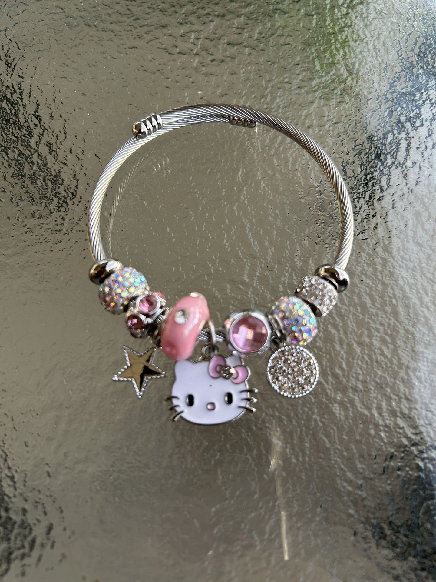 Hello Kitty Pink Sun Charm Stainless Steal Bracelet New