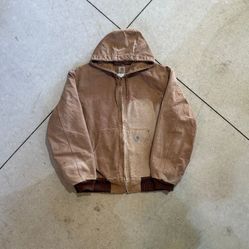 Vintage Carhartt J131 Duck Active Jacket Large Brown USA Made Hooded Workwear