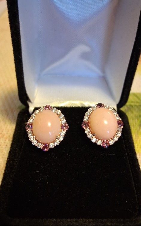 Cute Earrings With Zirconia Pink Sapphire and Rose Quartz