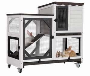 2-Story Wooden Rabbit Hutch AIR7013, Rabbit House on Wheels