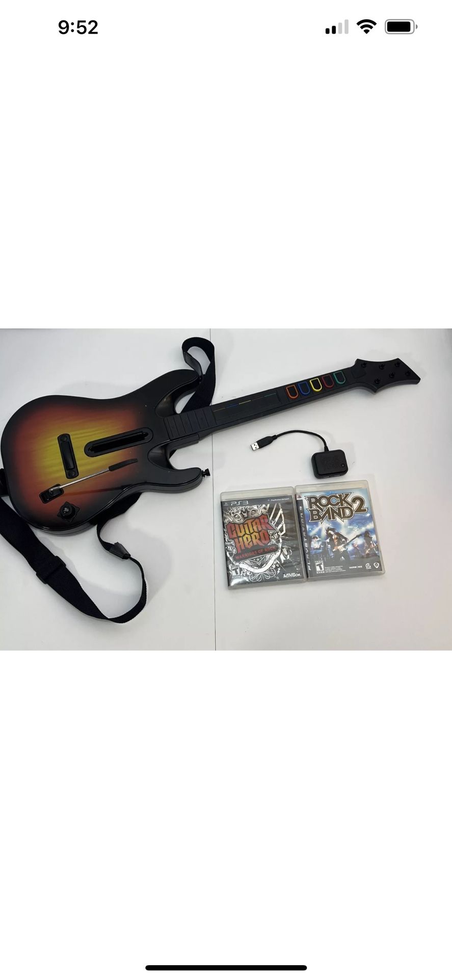 Guitar Hero World Tour PS3 Wireless Guitar W/ Controller Dongle 2 Games Strap