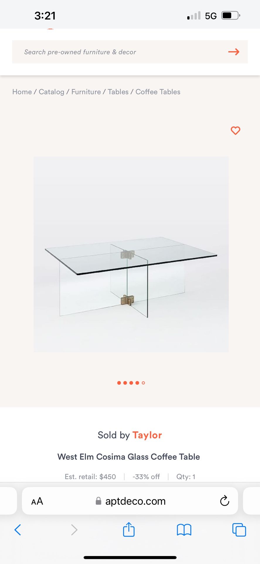 West Elm Glass Coffee Table