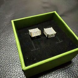Moissanite 925 Silver 3D Square screwback Earrings 9mm