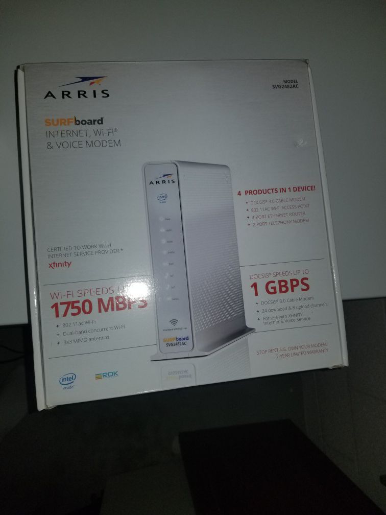 ARRIS - SURFboard AC-1750 Dual-Band Wi-Fi Router with 24 x 8 DOCSIS 3.0 Cable Modem - White