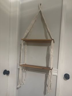 Boho hanging wooden shelf