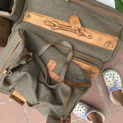 Vintage Hartmann Tweed Garment Bag / Suit Carrier – Leather Trim