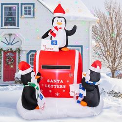 6 FT Christmas Inflatables Penguin Mailbox Outdoor Decorations Built-in LED Light Xmas Decor Indoor Yard Lawn Garden Holiday Party