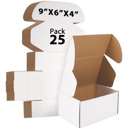 Brand new 9x6x4 inches Shipping Boxes Set of 25, Small Corrugated Cardboard Box, Literature Mailer, Gift Boxes (White, 9x6x4)