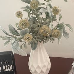 White Ceramic Vase with Faux Flowers firm price $20