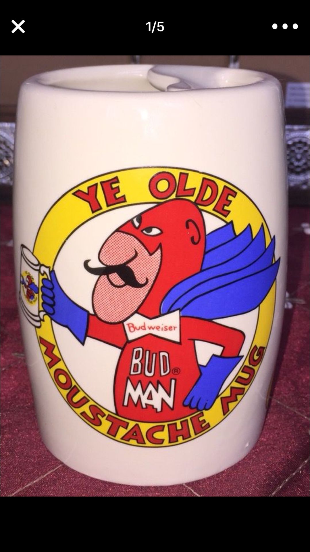 Budweiser Budman Mustache Stein Mug Vintage